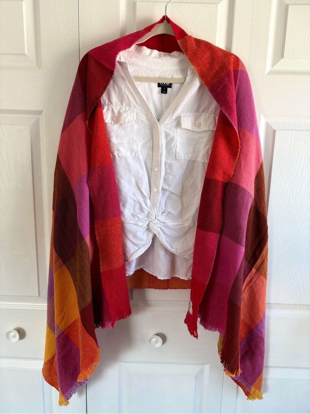Avoca The Mill Wool Ireland Pink Orange Checkered Plaid Preppy Cozy Scatf Wrap